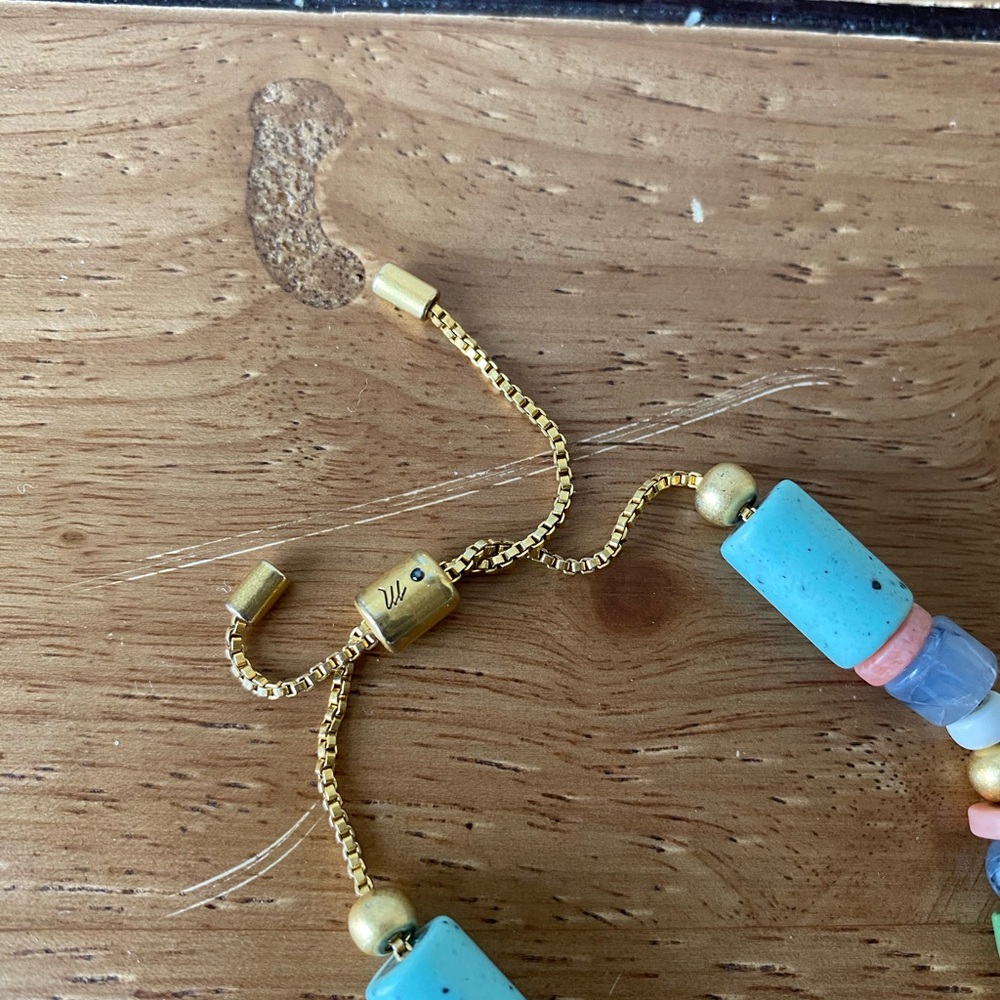 MADEWELL Gold Adjustable Beaded Bracelet with Turquoise and Pastel Accents - Picture 4 of 5